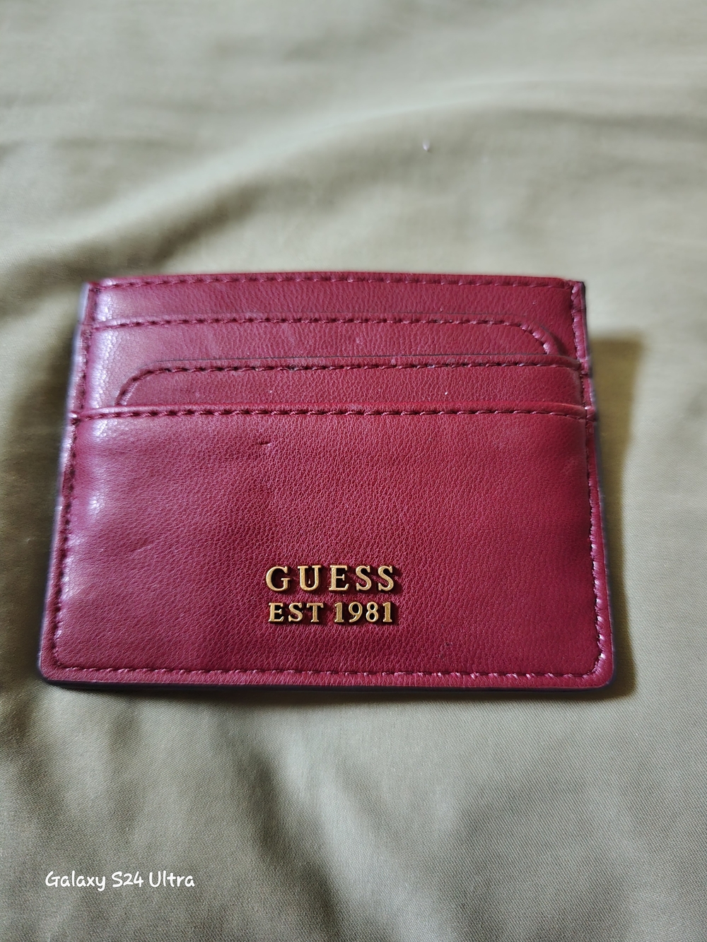 GUESS Red Leather Card Holder with Gold Logo